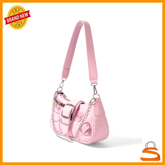 Y2K Coquette Shoulder Bag with Chain Strap, Faux Leather Hobo Handbag - Picture 7 of 7